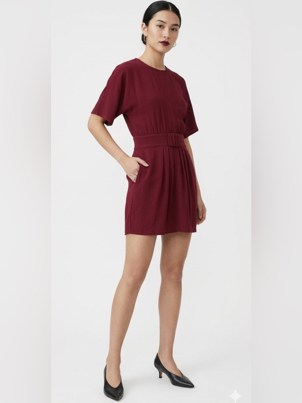 Ganni Burgundy Fabulous Mini Dress Scandi Style Quiet Luxury Wine Red Small